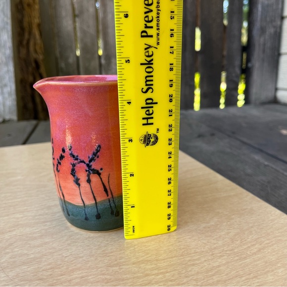 Handmade Hand Painted  Ceramic Pitcher Creamer Floral Sunset - Picture 12 of 13